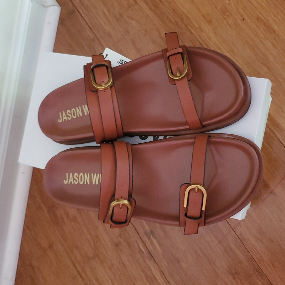 Jason Wu Tan Sandals with Gold Tone Buckles Size 8 NWOT